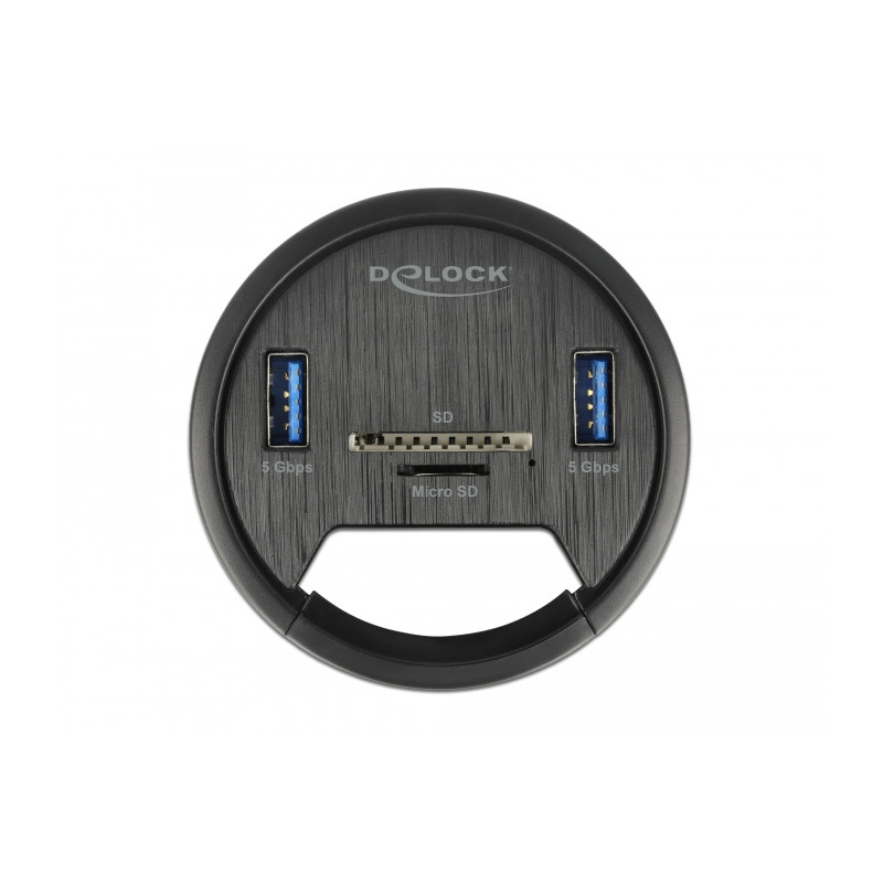 Delock 2 Port Tisch-Hub 2 x SuperSpeed USB Typ-A und Card Reader für SD und Micro SD