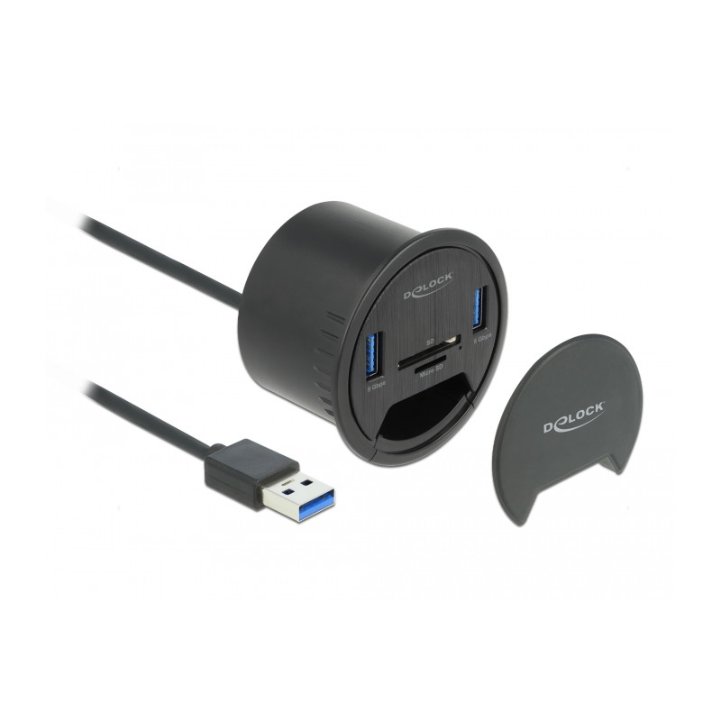 Delock 2 Port Tisch-Hub 2 x SuperSpeed USB Typ-A und Card Reader für SD und Micro SD