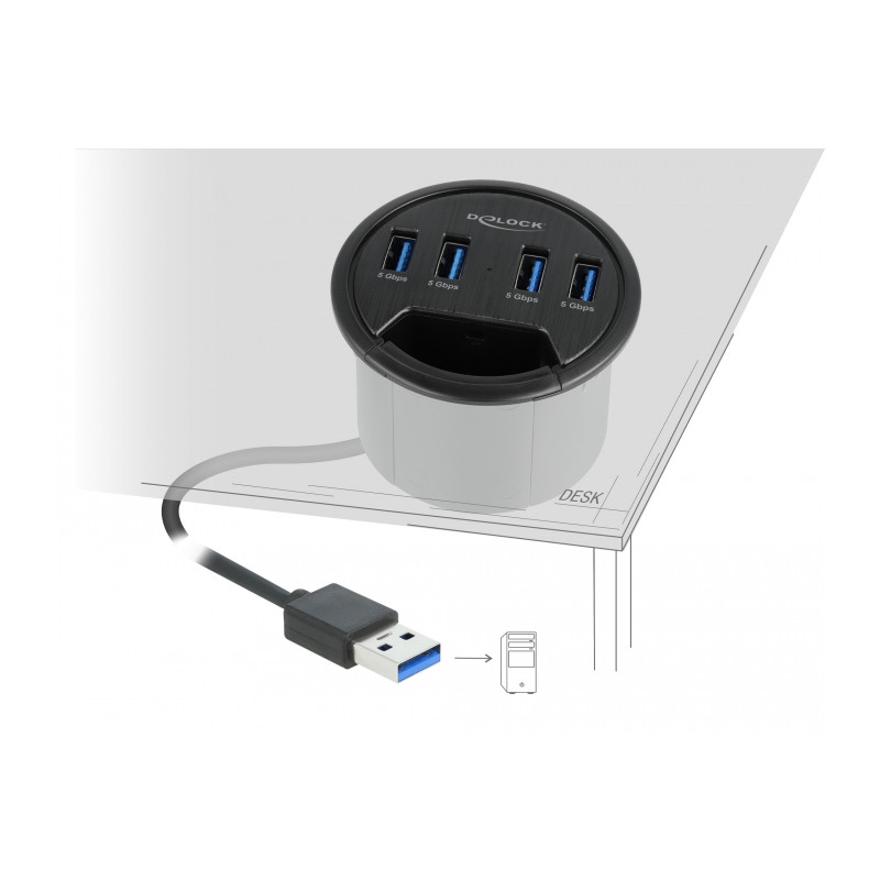 Delock 4 Port Tisch-Hub mit 4 x SuperSpeed USB Typ-A Port