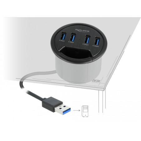 Delock 4 Port Tisch-Hub mit 4 x SuperSpeed USB Typ-A Port