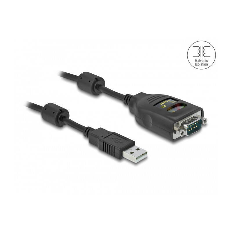 Delock Isolator USB 2.0 Typ-A zu RS-232 D-Sub 9 Stecker galvanische Trennung 2,5 kV 2m
