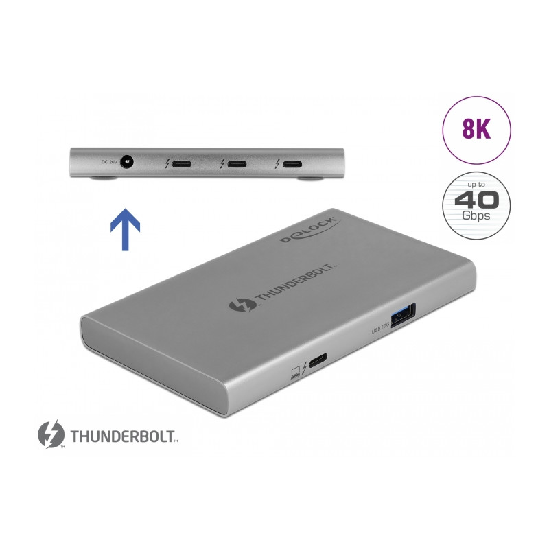 Delock Thunderbolt™ 4 Hub 3 Port mit zusätzlichem SuperSpeed USB 10 Gbps Typ-A Port - 8K
