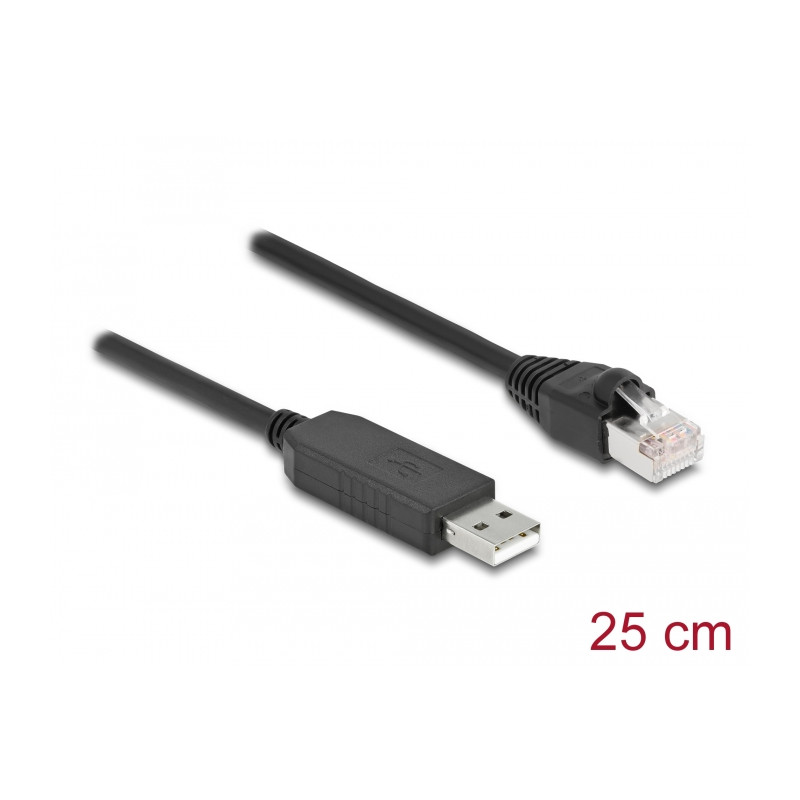 Delock Serielles Anschlusskabel mit FTDI Chipsatz, USB 2.0 Typ-A Stecker zu RS-232 RJ45 Stecker 25 cm schwarz