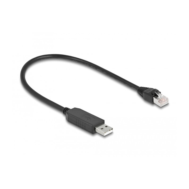 Delock Serielles Anschlusskabel mit FTDI Chipsatz, USB 2.0 Typ-A Stecker zu RS-232 RJ45 Stecker 25 cm schwarz