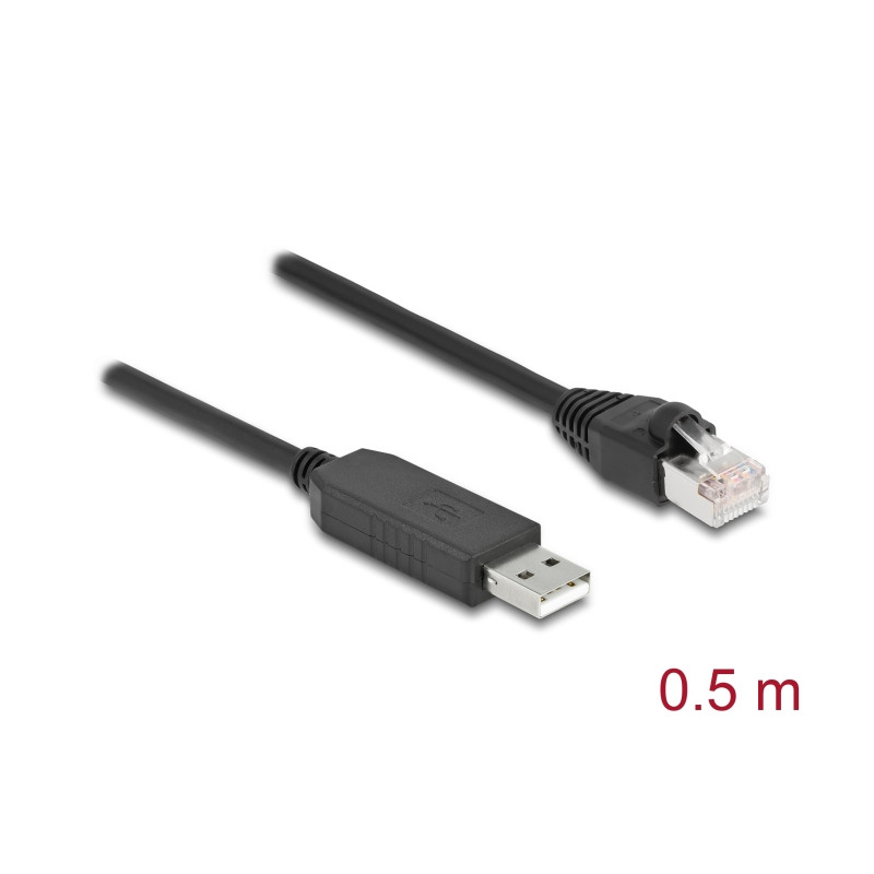 Delock Serielles Anschlusskabel mit FTDI Chipsatz, USB 2.0 Typ-A Stecker zu RS-232 RJ45 Stecker 50 cm schwarz