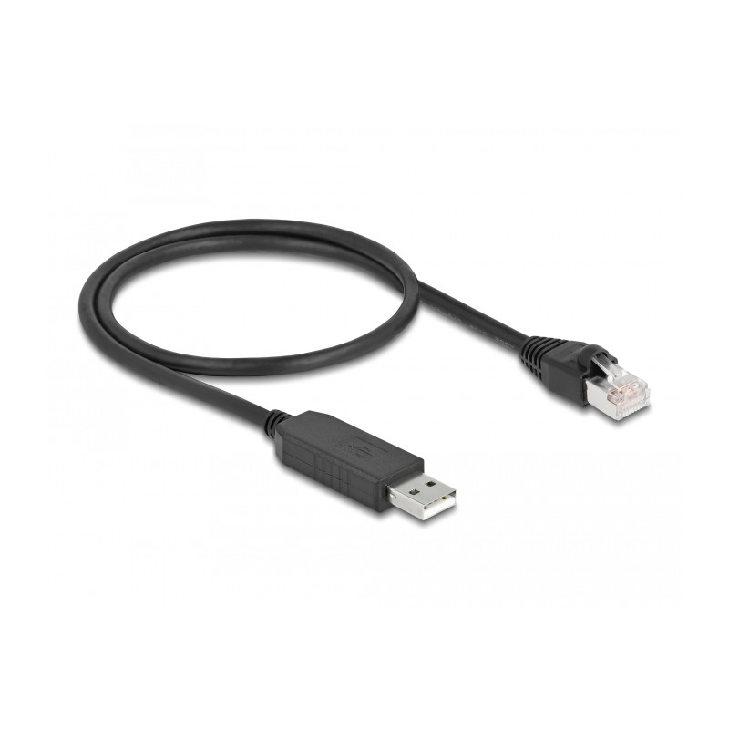 Delock Serielles Anschlusskabel mit FTDI Chipsatz, USB 2.0 Typ-A Stecker zu RS-232 RJ45 Stecker 50 cm schwarz