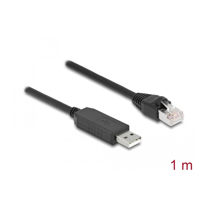 Delock Serielles Anschlusskabel mit FTDI Chipsatz, USB 2.0 Typ-A Stecker zu RS-232 RJ45 Stecker 1 m schwarz