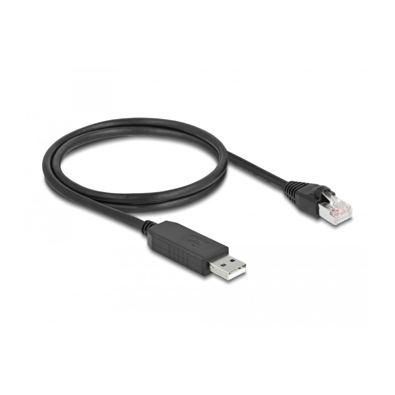Delock Serielles Anschlusskabel mit FTDI Chipsatz, USB 2.0 Typ-A Stecker zu RS-232 RJ45 Stecker 1 m schwarz