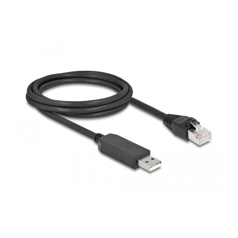Delock Serielles Anschlusskabel mit FTDI Chipsatz, USB 2.0 Typ-A Stecker zu RS-232 RJ45 Stecker 2 m schwarz