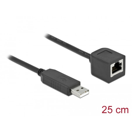 Delock Serielles Anschlusskabel mit FTDI Chipsatz, USB 2.0 Typ-A Stecker zu RS-232 RJ45 Buchse 25 cm schwarz