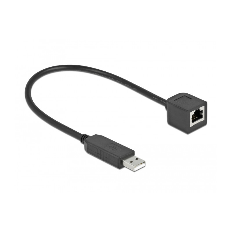 Delock Serielles Anschlusskabel mit FTDI Chipsatz, USB 2.0 Typ-A Stecker zu RS-232 RJ45 Buchse 25 cm schwarz