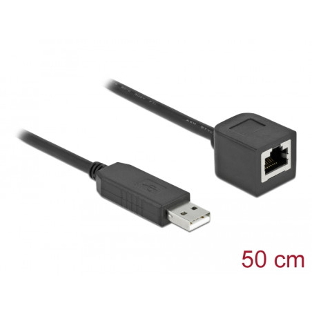 Delock Serielles Anschlusskabel mit FTDI Chipsatz, USB 2.0 Typ-A Stecker zu RS-232 RJ45 Buchse 50 cm schwarz
