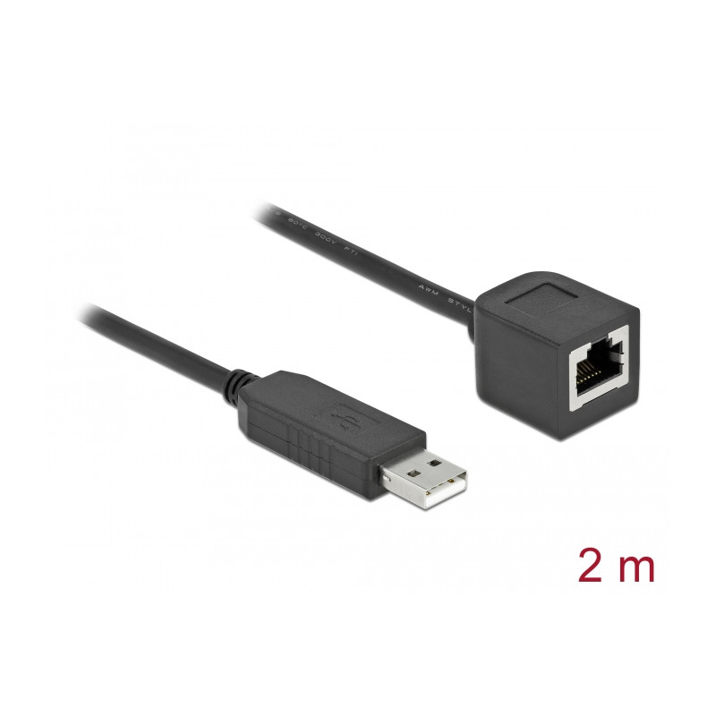 Delock Serielles Anschlusskabel mit FTDI Chipsatz, USB 2.0 Typ-A Stecker zu RS-232 RJ45 Buchse 2 m schwarz