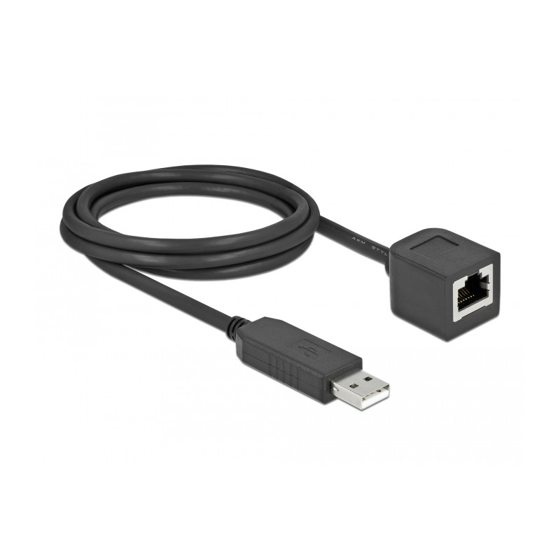 Delock Serielles Anschlusskabel mit FTDI Chipsatz, USB 2.0 Typ-A Stecker zu RS-232 RJ45 Buchse 2 m schwarz