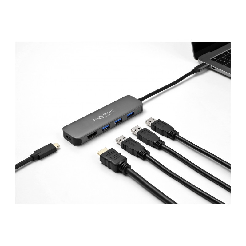 Delock 3 Port USB Hub und 4K HDMI Ausgang mit USB Type-C™ Anschluss und PD 85 Watt