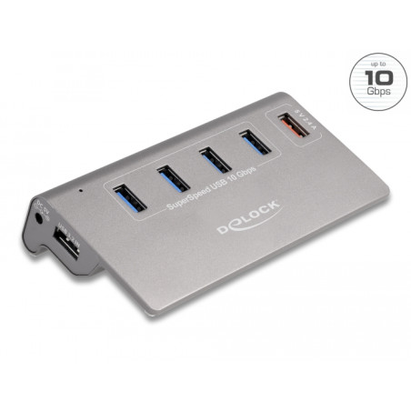 Delock USB 10 Gbps Hub mit 4 USB Typ-A Ports + 1 Schnellladeport inkl. Netzteil