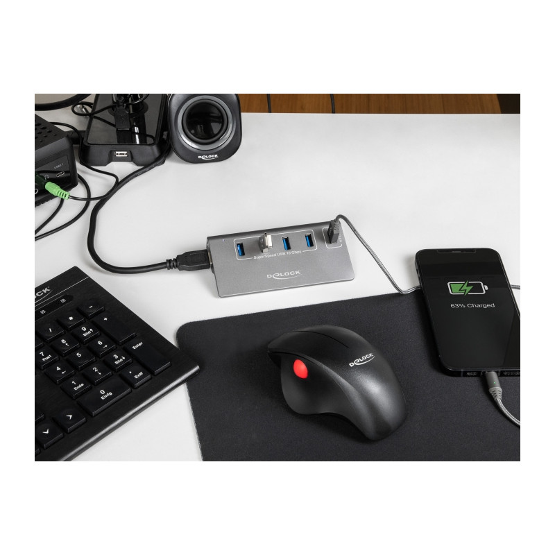 Delock USB 10 Gbps Hub mit 4 USB Typ-A Ports + 1 Schnellladeport inkl. Netzteil