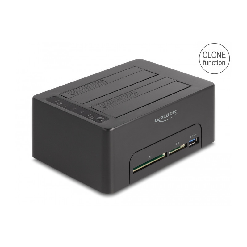Delock USB Dual Dockingstation für 2 x SATA HDD / SSD mit Klon Funktion und Card Reader + zusätzlichem USB Port