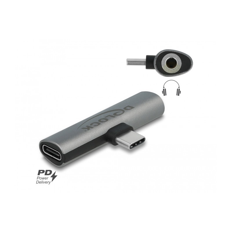 Delock Audio Adapter USB Type-C™ zu Klinkenbuchse und USB Type-C™ PD grau
