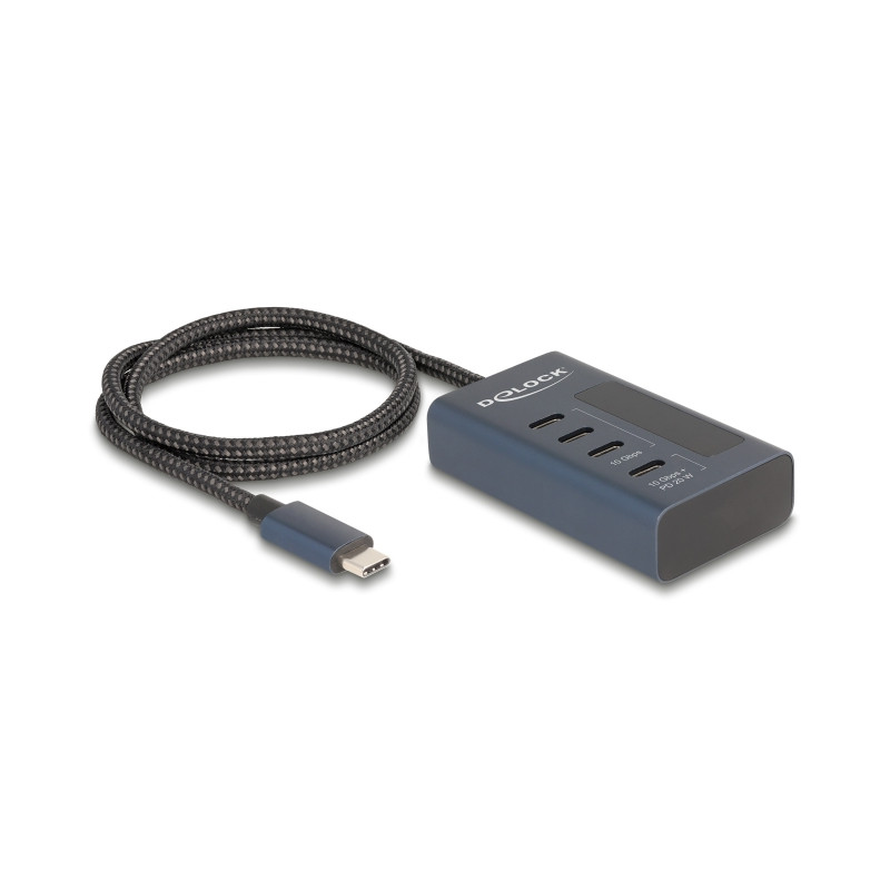 Delock USB 10 Gbps Hub mit 4 USB Type-C™ Ports davon 3 x Datenport + 1 x Daten und PD 20 Watt mit Leistungsanzeige