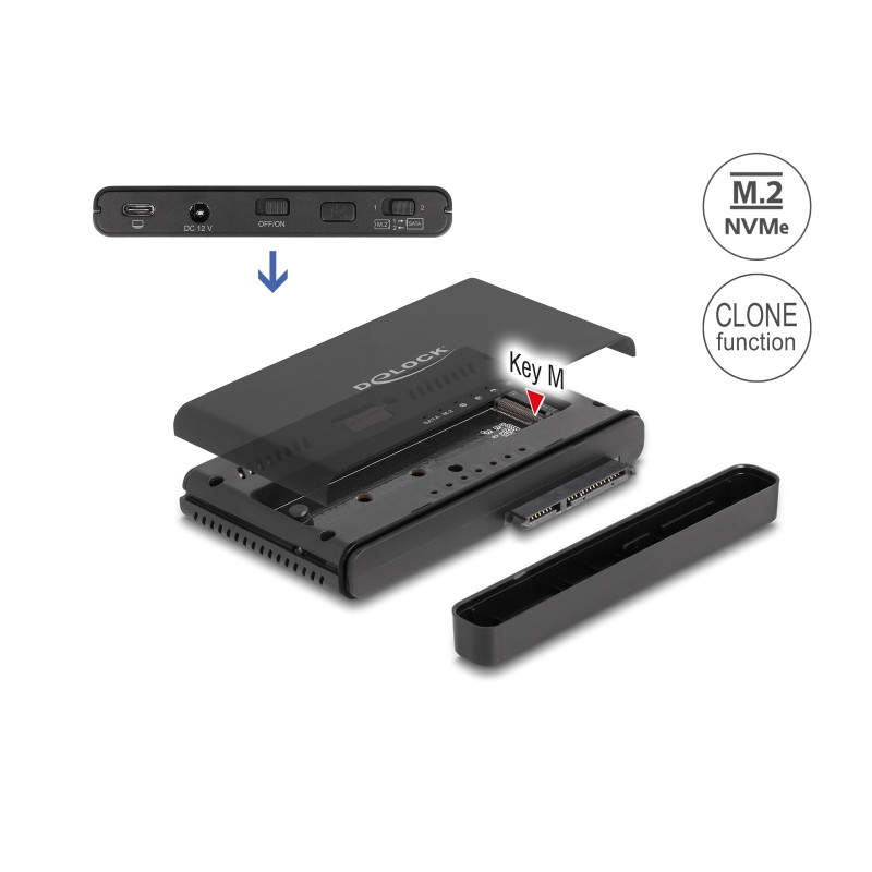Delock USB Type-C™ Konverter für 1 x M.2 NVMe SSD + 1 x SATA SSD / HDD mit Klon Funktion