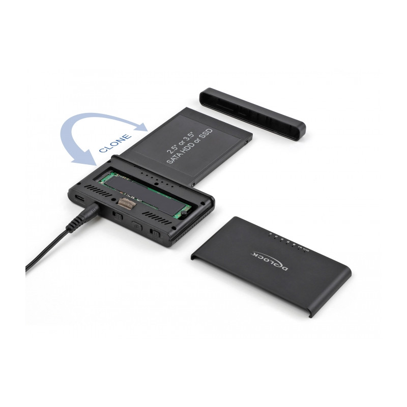 Delock USB Type-C™ Konverter für 1 x M.2 NVMe SSD + 1 x SATA SSD / HDD mit Klon Funktion