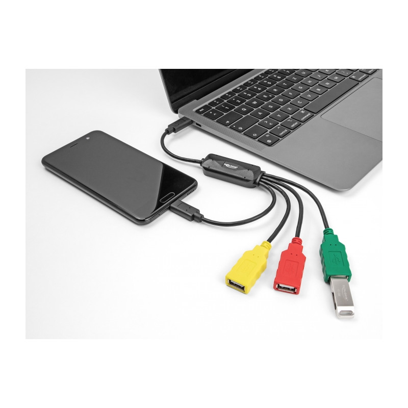 Delock 4 Port USB 2.0 Kabel-Hub mit USB Type-C™ zu 3 x USB-A Buchse + 1 x USB-C™ Stecker