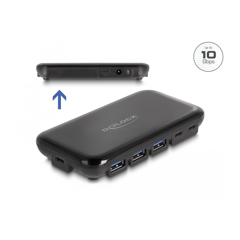 Delock 7 Port USB 3.2 Gen 2 Hub mit 4 USB Typ-A und 3 USB Type-C™ Ports