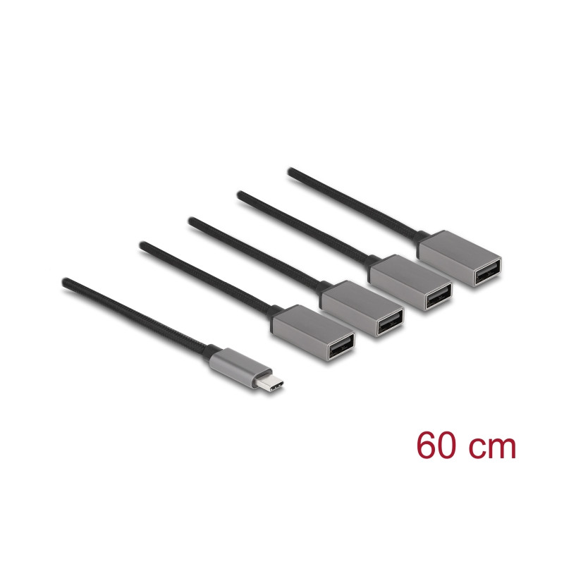 Delock 4 Port USB 2.0 Kabel-Hub mit USB Type-C™ Anschluss 60 cm