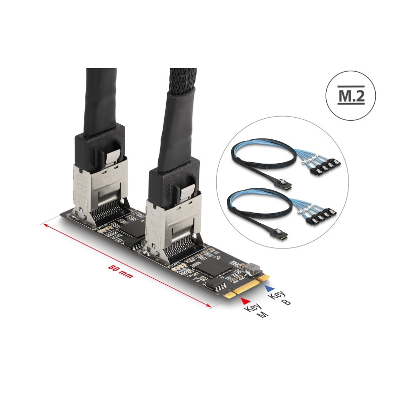 Delock Konverter M.2 2280 Key B+M Stecker zu 8 x SATA