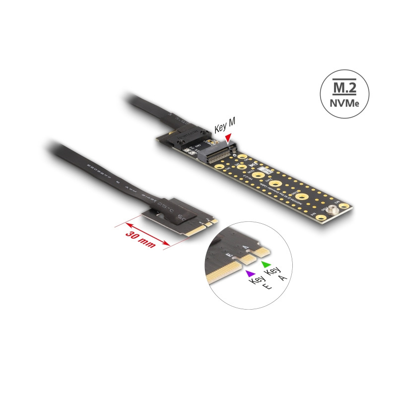 Delock Riser Karte NVMe M.2 Key A+E Stecker zu Key M Slot mit 20 cm Kabel
