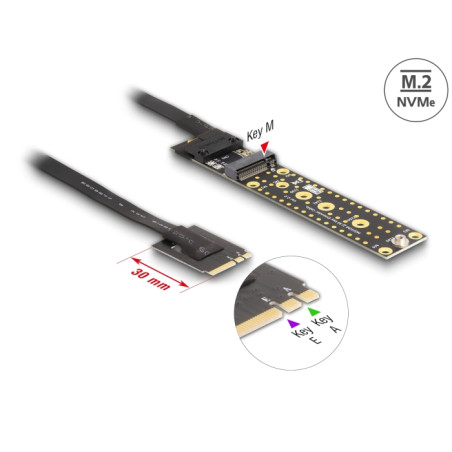 Delock Riser Karte NVMe M.2 Key A+E Stecker zu Key M Slot mit 20 cm Kabel