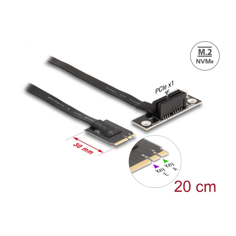 Delock M.2 Key A+E zu PCIe x1 NVMe Adapter gewinkelt mit 20 cm Kabel