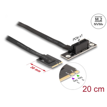 Delock M.2 Key A+E zu PCIe x1 NVMe Adapter gewinkelt mit 20 cm Kabel