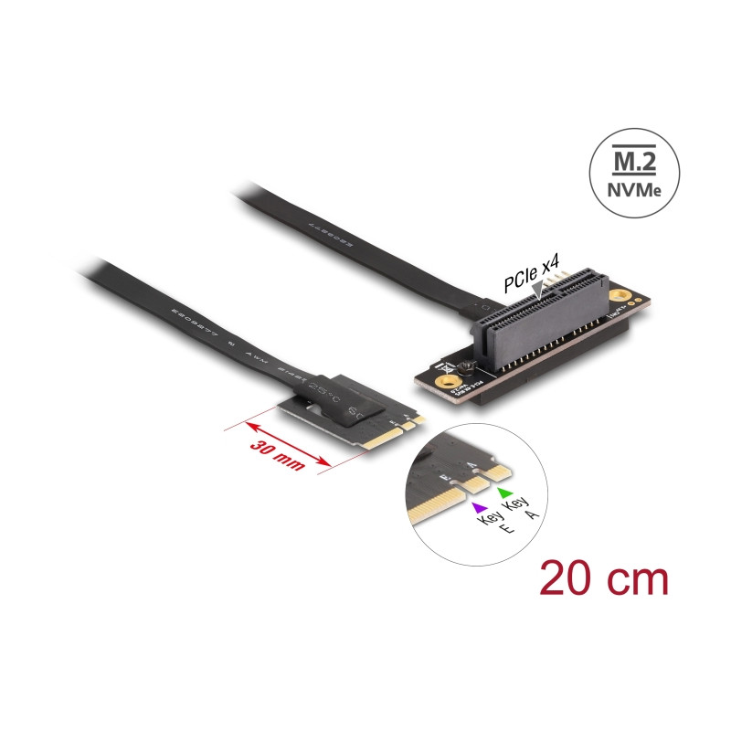 Delock M.2 Key A+E zu PCIe x4 NVMe Adapter gewinkelt mit 20 cm Kabel