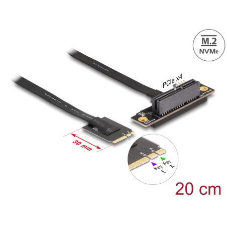 Delock M.2 Key A+E zu PCIe x4 NVMe Adapter gewinkelt mit 20 cm Kabel