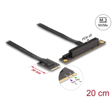 Delock M.2 Key A+E zu PCIe x8 NVMe Adapter gewinkelt mit 20 cm Kabel