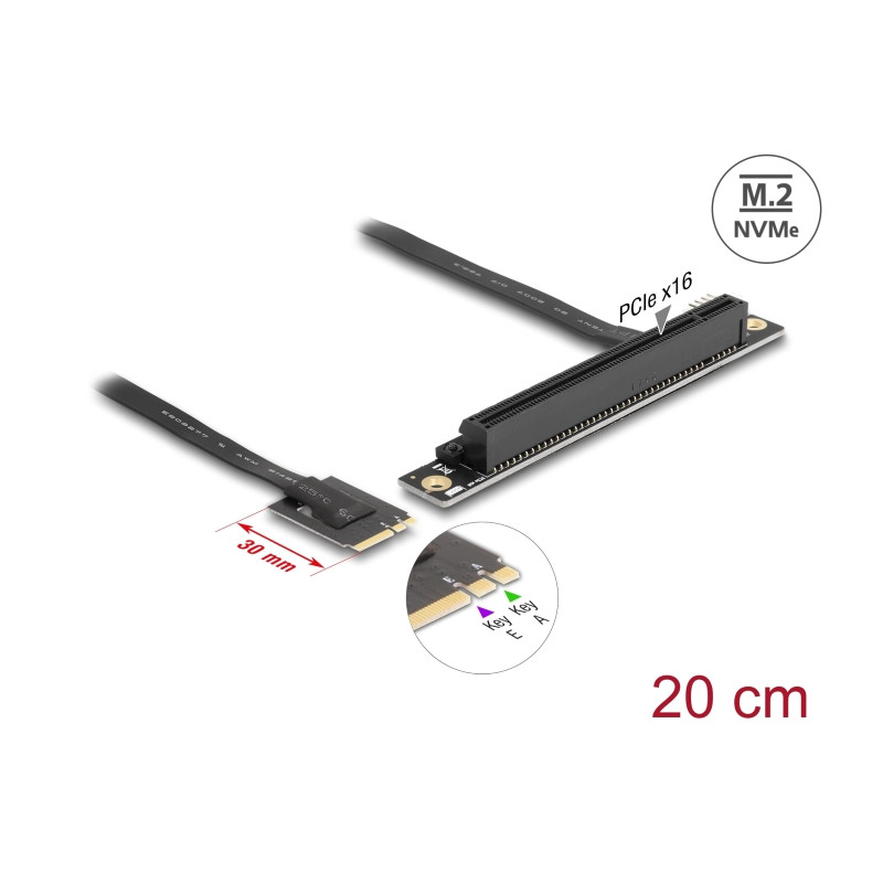 Delock M.2 Key A+E zu PCIe x16 NVMe Adapter gewinkelt mit 20 cm Kabel