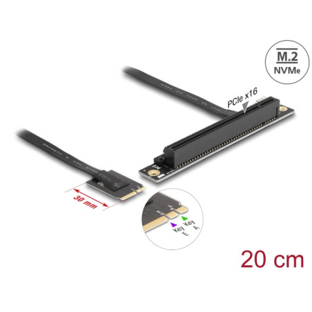 Delock M.2 Key A+E zu PCIe x16 NVMe Adapter gewinkelt mit 20 cm Kabel