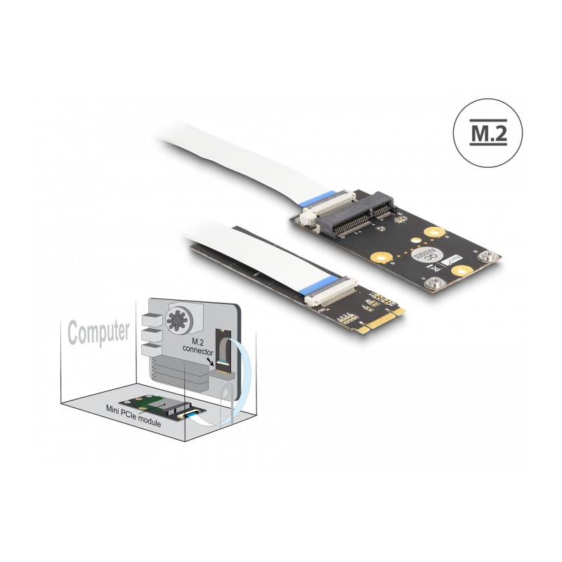 Delock Konverter M.2 Key B+M Stecker zu 1 x Mini PCIe Slot half size / full size mit flexiblem Kabel