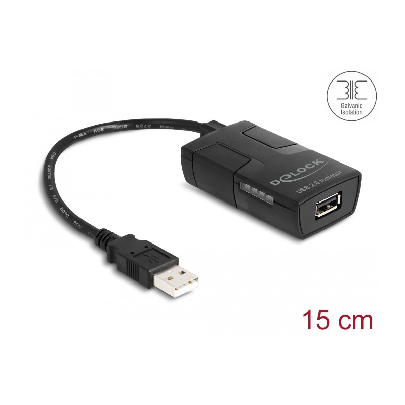 Delock Isolator USB 2.0 Typ-A Stecker zu Buchse mit 5 kV Isolation für Datenleitung