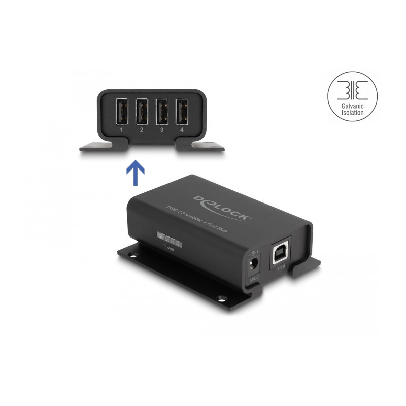 Delock 4 Port USB 2.0 Isolator Hub mit 5 kV Isolation für Datenleitung