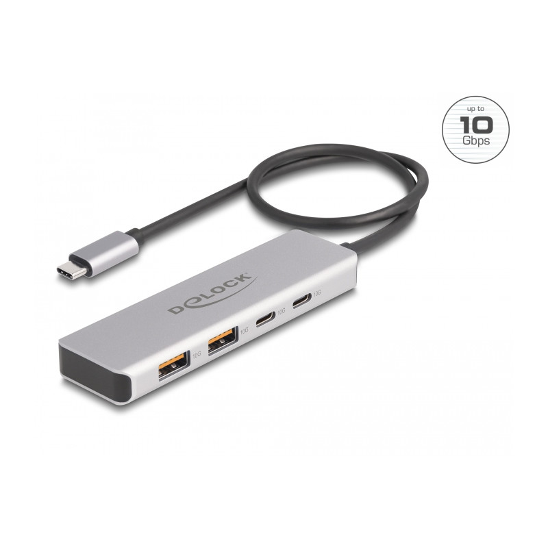 Delock USB 10 Gbps USB Type-C™ Hub mit 2 x USB Typ-A und 2 x USB Type-C™ mit 35 cm Anschlusskabel