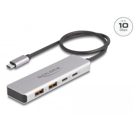 Delock USB 10 Gbps USB Type-C™ Hub mit 2 x USB Typ-A und 2 x USB Type-C™ mit 35 cm Anschlusskabel
