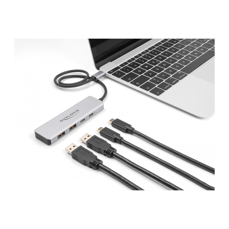 Delock USB 10 Gbps USB Type-C™ Hub mit 2 x USB Typ-A und 2 x USB Type-C™ mit 35 cm Anschlusskabel