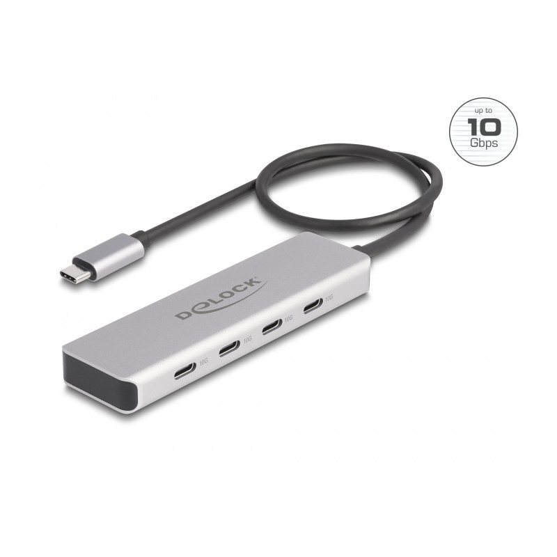 Delock USB 10 Gbps USB Type-C™ Hub mit 4 x USB Type-C™ Buchse mit 35 cm Anschlusskabel
