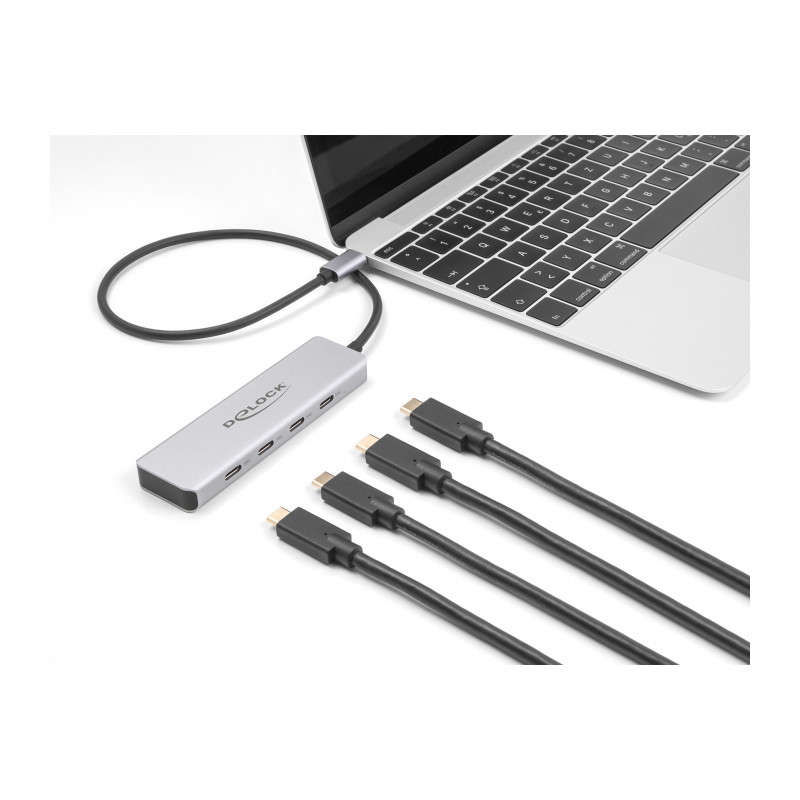 Delock USB 10 Gbps USB Type-C™ Hub mit 4 x USB Type-C™ Buchse mit 35 cm Anschlusskabel