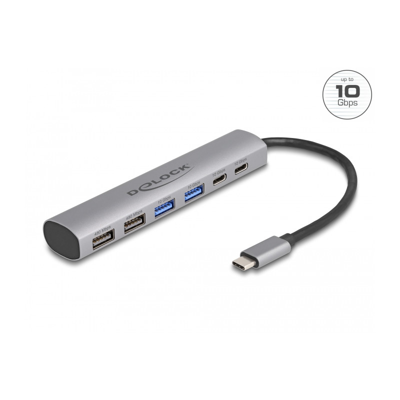 Delock 6 Port USB Hub mit 4 x USB Typ-A Buchse und 2 x USB Type-C™ Buchse