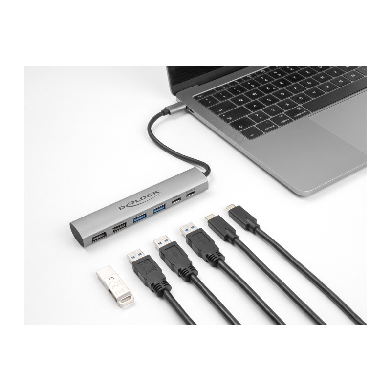 Delock 6 Port USB Hub mit 4 x USB Typ-A Buchse und 2 x USB Type-C™ Buchse