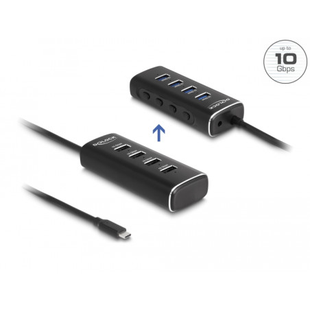 Delock 4 Port USB 10 Gbps Hub mit USB Type-C™ Anschluss 60 cm Kabel und Schalter für jeden Port